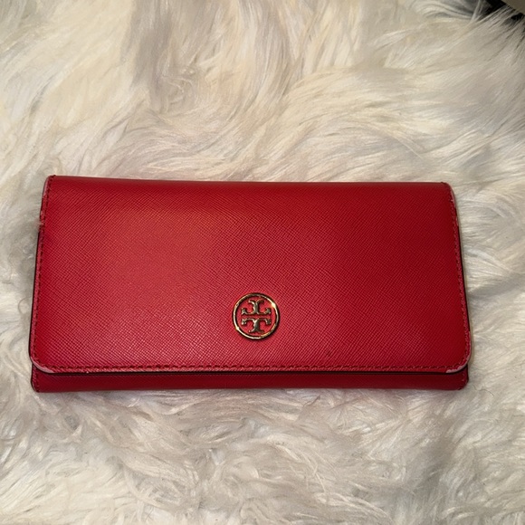 TORY BURCH Red Leather Robinson Flap Continental Wallet EUC - Picture 5 of 14